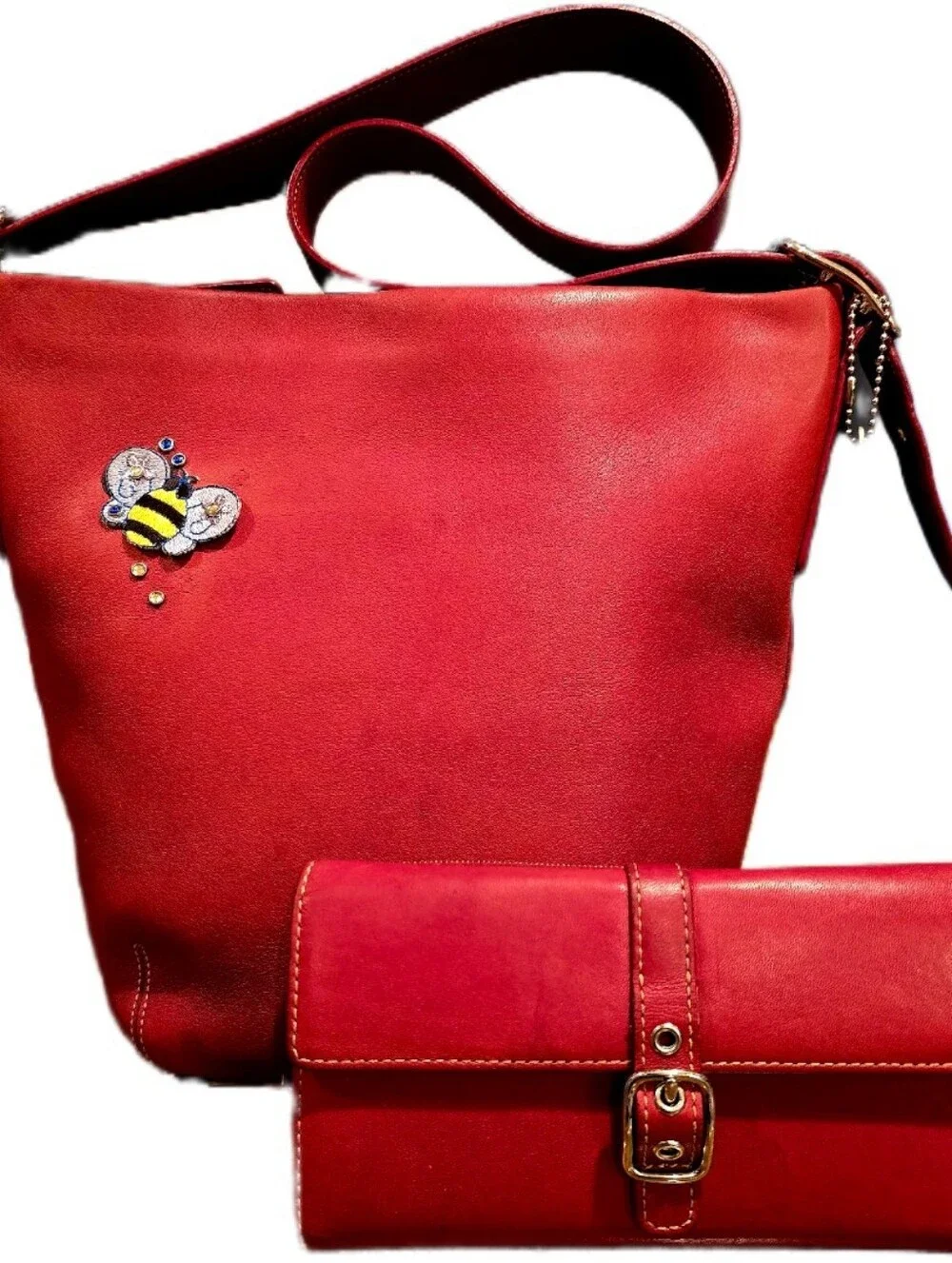 Coach 9186 Vintage Legacy Soho Red Leather Bucket Duffle Shoulder Bag W/Wallet